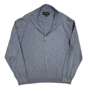 Brooks Brothers 1/4 Zip Knit Sweater 100% Supima Cotton Blue XL